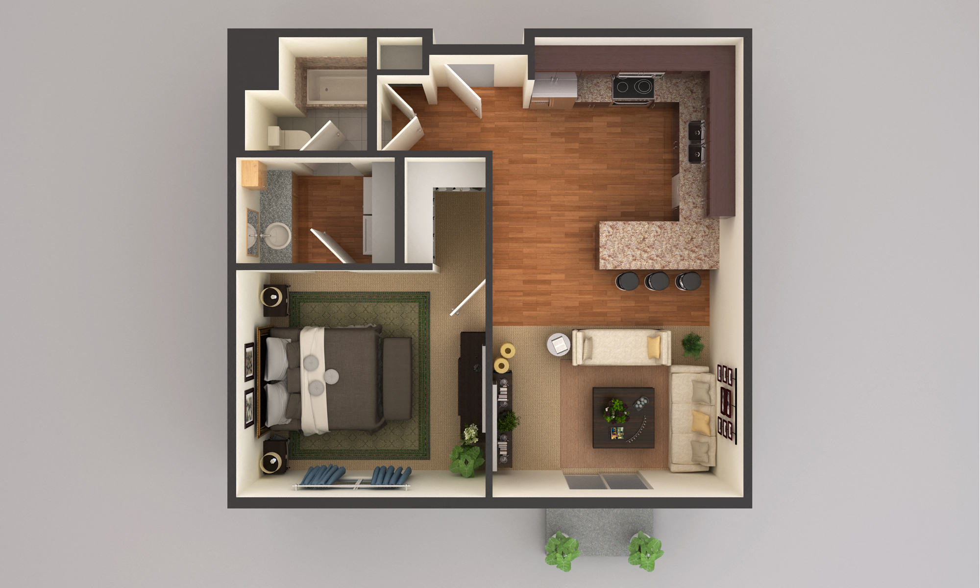Floor plan for 1 bed, 1 bath, 795 sqft